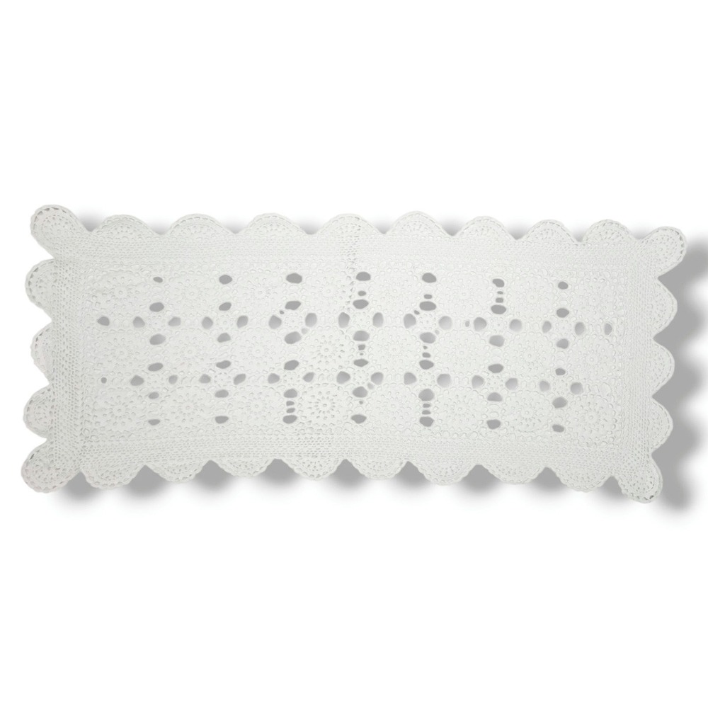 Vintage Crochet Lace Dresser‎ Scarf Table Runner White Scalloped 30 Inch